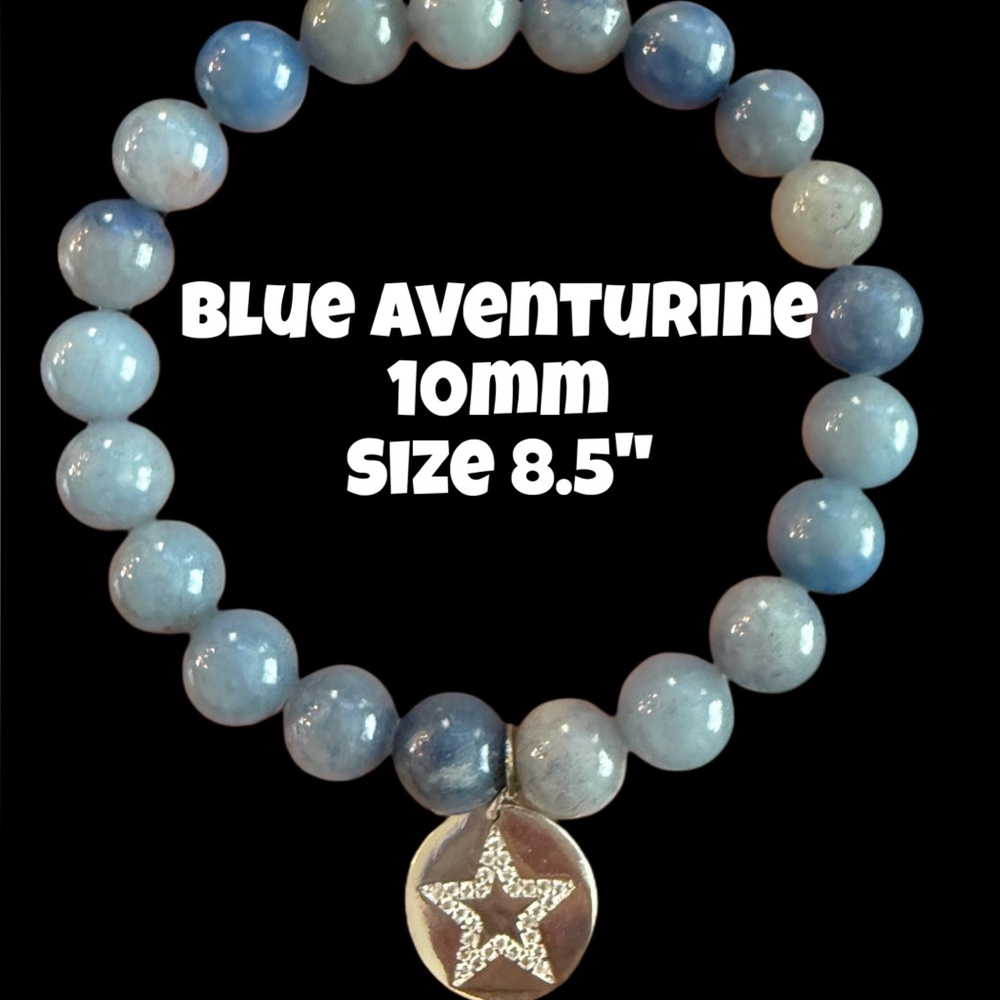 Authentic Blue Aventurine Beaded Bracelet‎ with White Gold Pave Coin Star Charm
